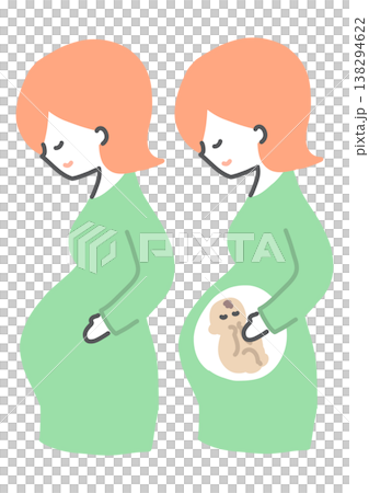 妊婦イラスト 横向き お腹の中に赤ちゃんがいるイメージ 138294622