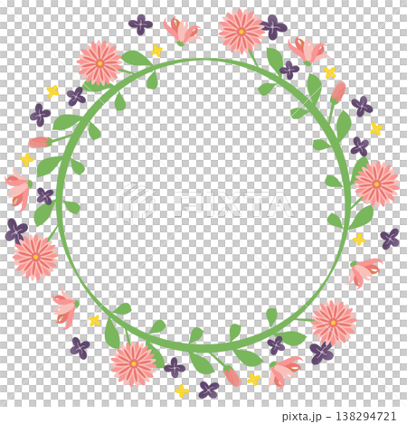 フラワーリース 春らしいピンクの花のリース 138294721