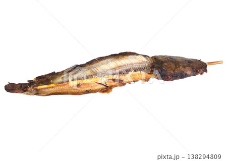 Grilled catfish carcass on a white background Grilled catfish carcass on a white background 138294809