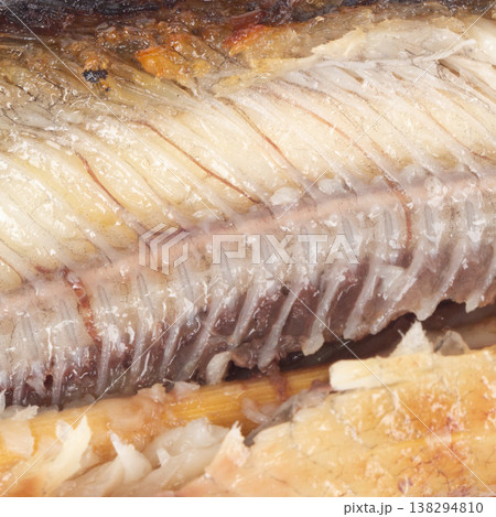 Grilled catfish carcass on a white background Grilled catfish carcass on a white background 138294810