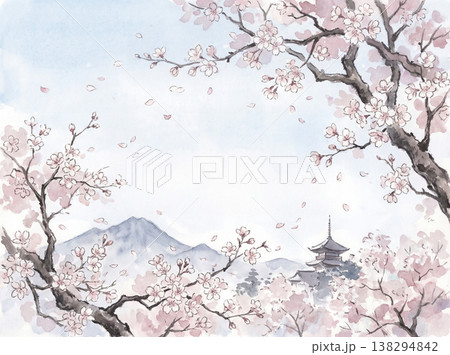 水彩画　手描き　桜 138294842