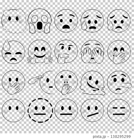 Simple icons of faces with various expressions Simple icons of faces with various expressions 138295299