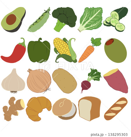 いろいろな野菜やパンのイラストセット いろいろな野菜やパンのイラストセット 138295303