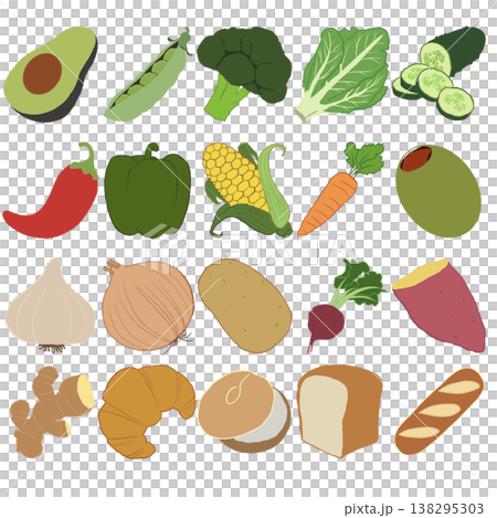 いろいろな野菜やパンのイラストセット いろいろな野菜やパンのイラストセット 138295303
