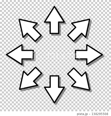A shadowed, three-dimensional 8-way arrow, convenient for adding visual accents to illustrations. 138295508