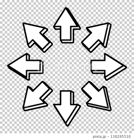 3D風の立体的な8方向矢印 138295510
