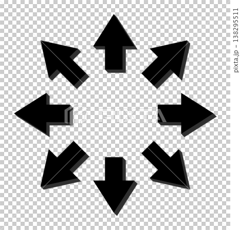 3D風の厚みとインパクトがある黒い8方向矢印セット 3D風の厚みとインパクトがある黒い8方向矢印セット 138295511