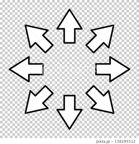 中心から8方向へ広がる、シンプルで使いやすい矢印のアイコンセット 中心から8方向へ広がる、シンプルで使いやすい矢印のアイコンセット 138295512