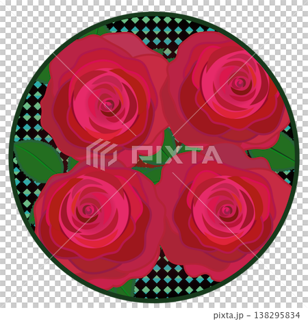 A red rose illustration with a circular harlequin check pattern. A red rose illustration with a circular harlequin check pattern. 138295834