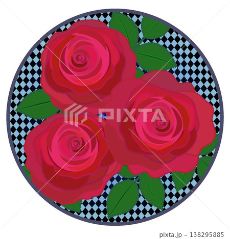 円形ハーレクインチェック柄のついた赤いバライラスト 138295885