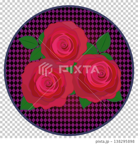 一朵紅色玫瑰花，帶有圓形菱形格紋圖案。 138295898