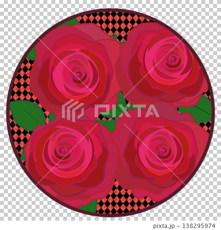 一朵紅色玫瑰花，帶有圓形菱形格紋圖案。 138295974