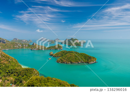 Panoramic view of Ang Thong National Marine Park with tropical islands and turquoise sea in Thailand 138296016