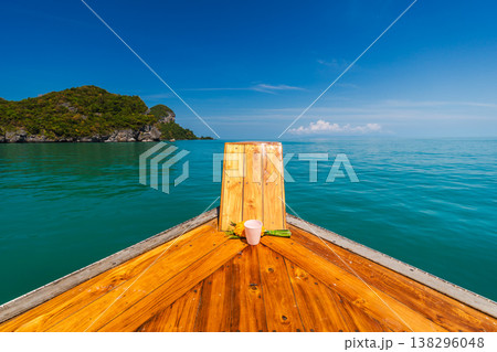 Boat bow view on turquoise sea in Ang Thong National Marine Park Thailand 138296048