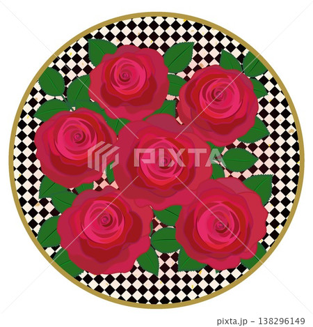 円形ハーレクインチェック柄のついた赤いバライラスト 138296149