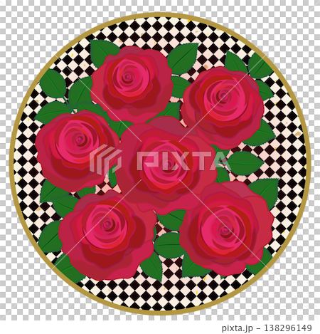 円形ハーレクインチェック柄のついた赤いバライラスト 138296149