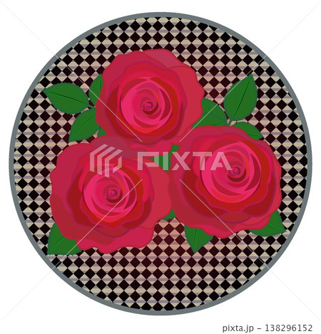 円形ハーレクインチェック柄のついた赤いバライラスト 138296152