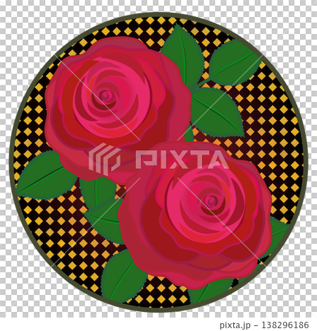 A red rose illustration with a circular harlequin check pattern. A red rose illustration with a circular harlequin check pattern. 138296186
