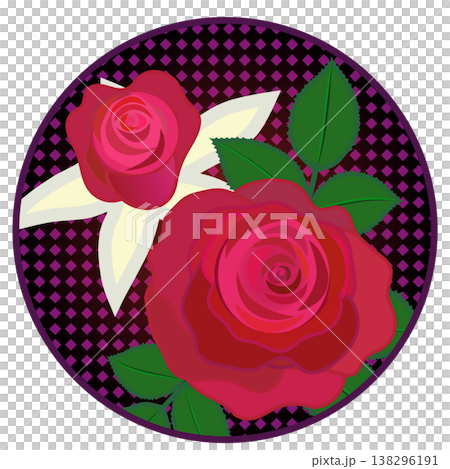 円形ハーレクインチェック柄のついた赤いバライラスト 138296191