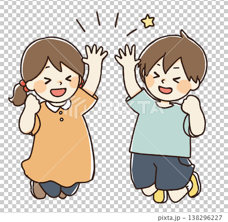 A boy and a girl high-fiving each other. A boy and a girl high-fiving each other. 138296227