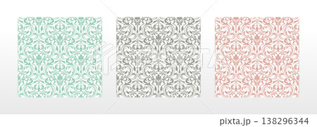 Wallpapers in the style of Baroque.. Set of colored floral ornaments. Seamless vector backgrounds Graphic patterns for fabric, wallpaper, packaging. Ornate Damask flower illustration Wallpapers in the style of Baroque.. Set of colored floral ornaments. Seamless vector backgrounds Graphic patterns for fabric, wallpaper, packaging. Ornate Damask flower illustration 138296344