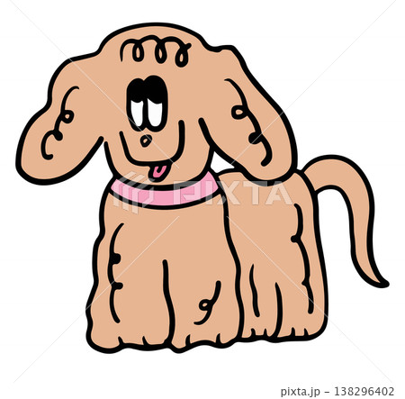 Cute hand drawn illustration of puppy shape wearing pink collar for decoration, dog cartoon, characters, comic, pet shop, vet, adopt rescue animal, foster home, shelter, house, park, yard, playtime 138296402