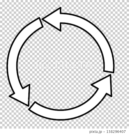 A loop icon with three arrows forming a circle, perfect for representing circulation, recycling, and renewal. 138296407