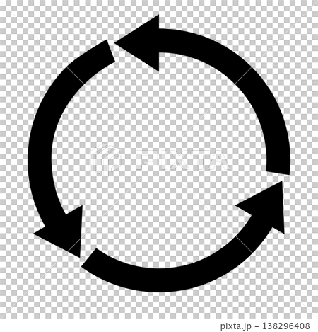 A symbolic mark representing ecology and recycling. A solid-color loop icon with three arrows in a circular pattern. 138296408