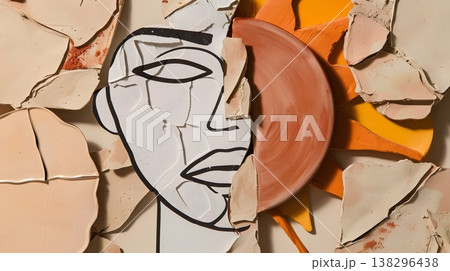 ボヘミアン風ミニマル抽象フェイスとテラコッタアート ボヘミアン風ミニマル抽象フェイスとテラコッタアート 138296438