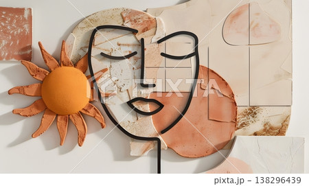 ボヘミアン風ミニマル抽象フェイスとテラコッタアート 138296439
