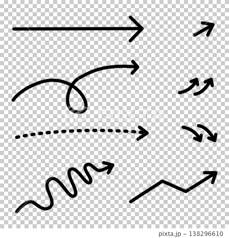 手帳のデコレーションや図解に便利な、手描き風の多様な矢印アイコンセット 手帳のデコレーションや図解に便利な、手描き風の多様な矢印アイコンセット 138296610