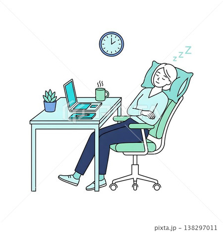 昼休みにデスクで仮眠をとりリフレッシュする会社員 138297011