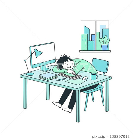 昼休みにデスクで仮眠をとりリフレッシュする会社員 138297012