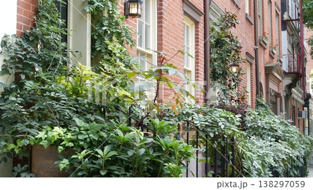 New York City residential building architecture, Manhattan street, Greenwich village, USA. Red brick New York City residential building architecture, Manhattan street, Greenwich village, USA. Red brick 138297059