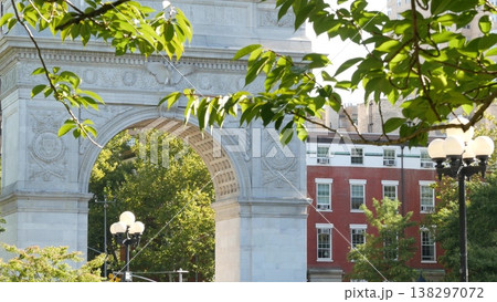 New York City Manhattan Washington Square Park arch, USA. Greenwich Village monument, 5 fifth avenue 138297072