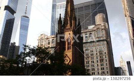 New York City Manhattan Downtown Financial District USA. World Trade Center, Broadway Trinity church 138297256