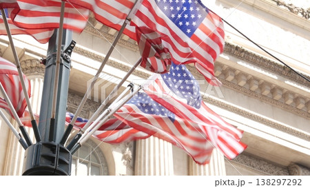 American flags near Grand Central Terminal on 42 street, New York USA. Railway building architecture 138297292
