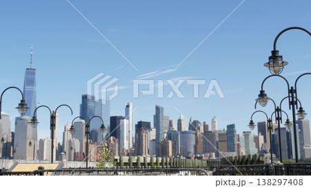 New York City Manhattan Downtown Financial District, World Trade Center tower from New Jersey USA. 138297408