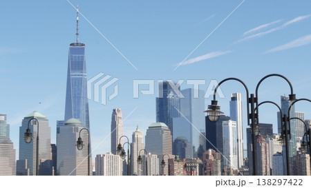 New York City Manhattan Downtown Financial District, World Trade Center tower from New Jersey USA. 138297422