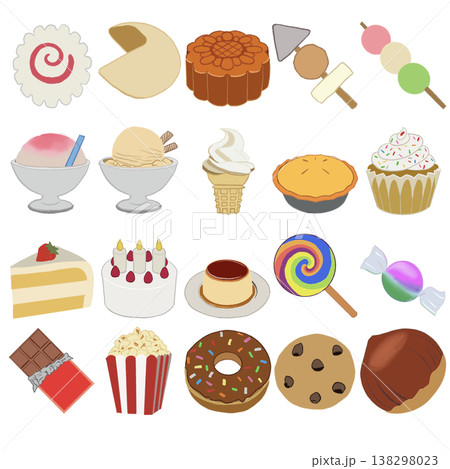 いろいろなスイーツや食べ物のイラストセット いろいろなスイーツや食べ物のイラストセット 138298023