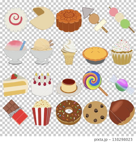 いろいろなスイーツや食べ物のイラストセット いろいろなスイーツや食べ物のイラストセット 138298023
