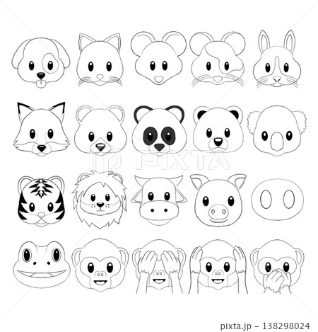 かわいい色々な動物の顔のセット かわいい色々な動物の顔のセット 138298024