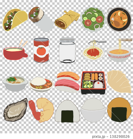 一組各種食物的簡單插圖 一組各種食物的簡單插圖 138298026