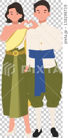 asian couple wearing thai traditional costume romantic love concept cultural festival illustration 138298719