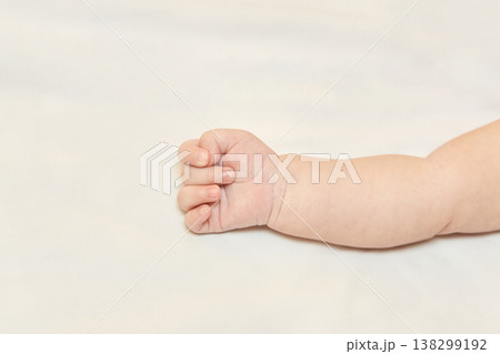 Caucasian Baby Hand And Arm On Soft White Background Innocence And Tenderness 138299192