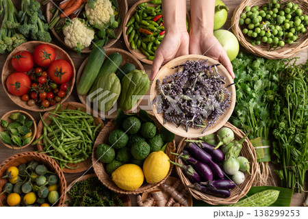 Organic Southeast Asian vegetables from local farmer market in Northern Thailand Organic Southeast Asian vegetables from local farmer market in Northern Thailand 138299253
