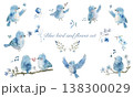 青い鳥とお花の水彩風イラストセット 138300029
