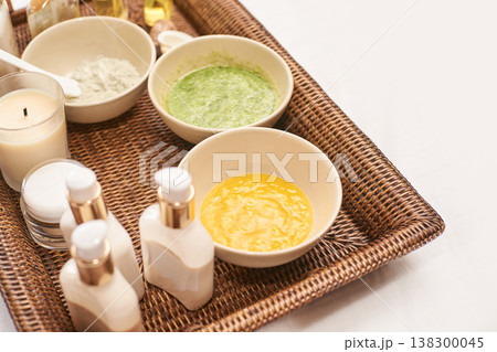 Candlelit Spa Tray With Natural Creams And Scrubs For Relaxation And Skincare Candlelit Spa Tray With Natural Creams And Scrubs For Relaxation And Skincare 138300045