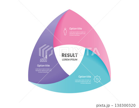 Infographic Venn diagram chart template for business triangle 3 circle parts options, presentation with venn diagram elements vector illustration. 138300320