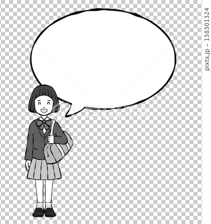 【モノクロ】女の子 笑顔 制服 フキダシ 【モノクロ】女の子 笑顔 制服 フキダシ 138301324